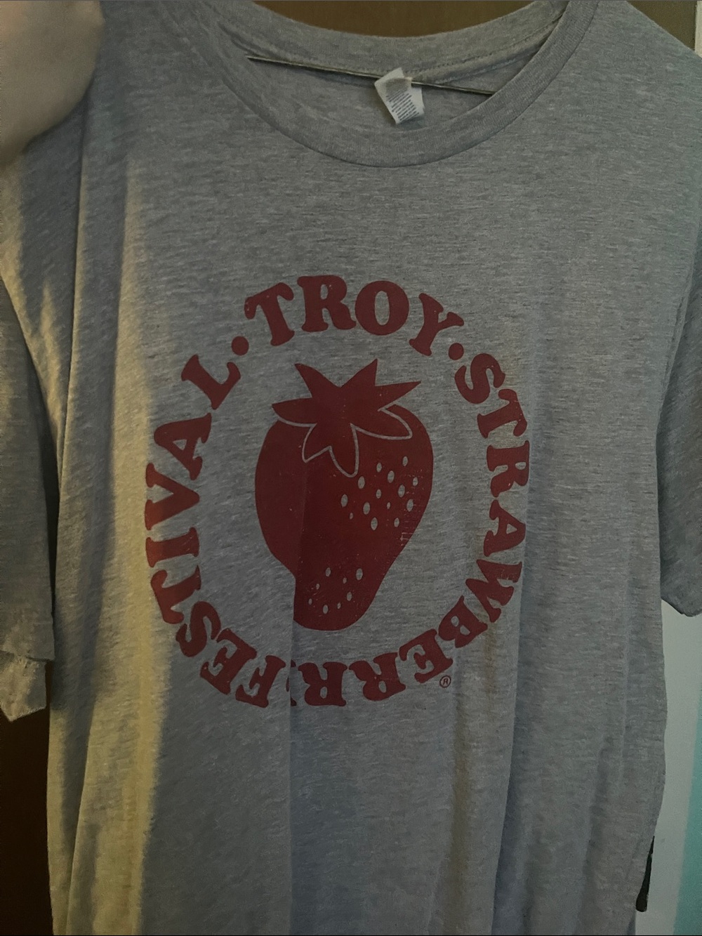 Gray T-Shirt with Red Troy Strawberry Festival 2022 Graphic - OHIO